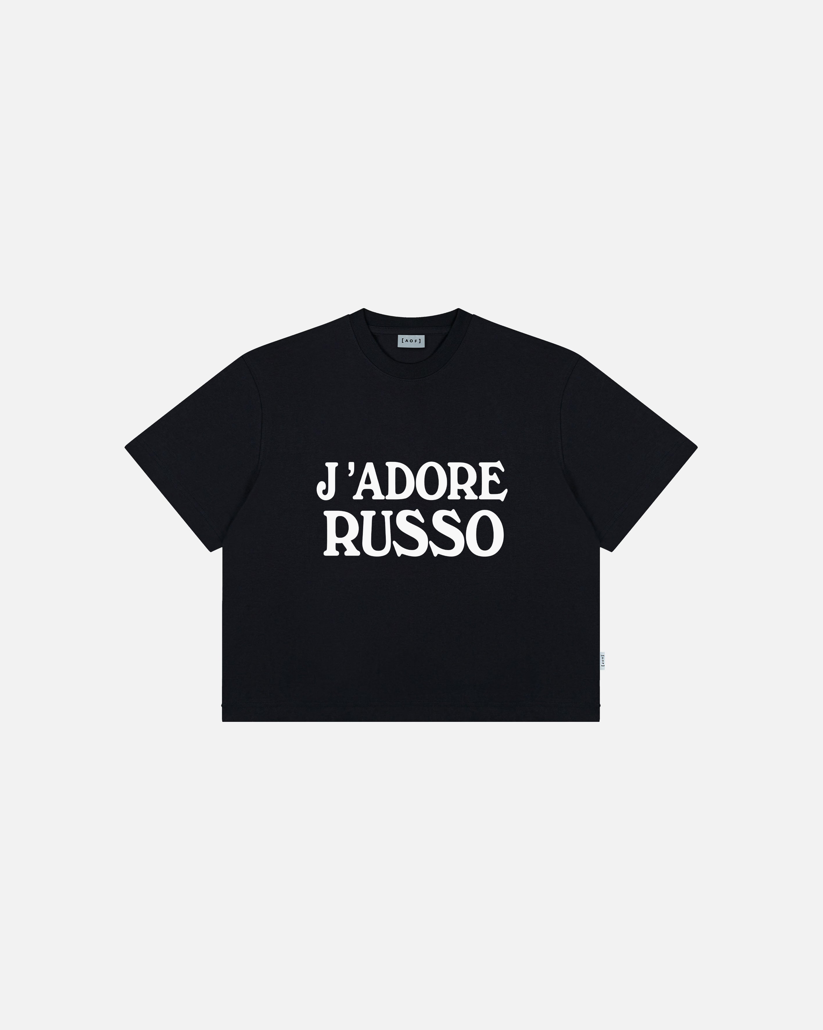 AOF J'adore Russo Crop T-Shirt | Black Graphic Tee | Art of Football