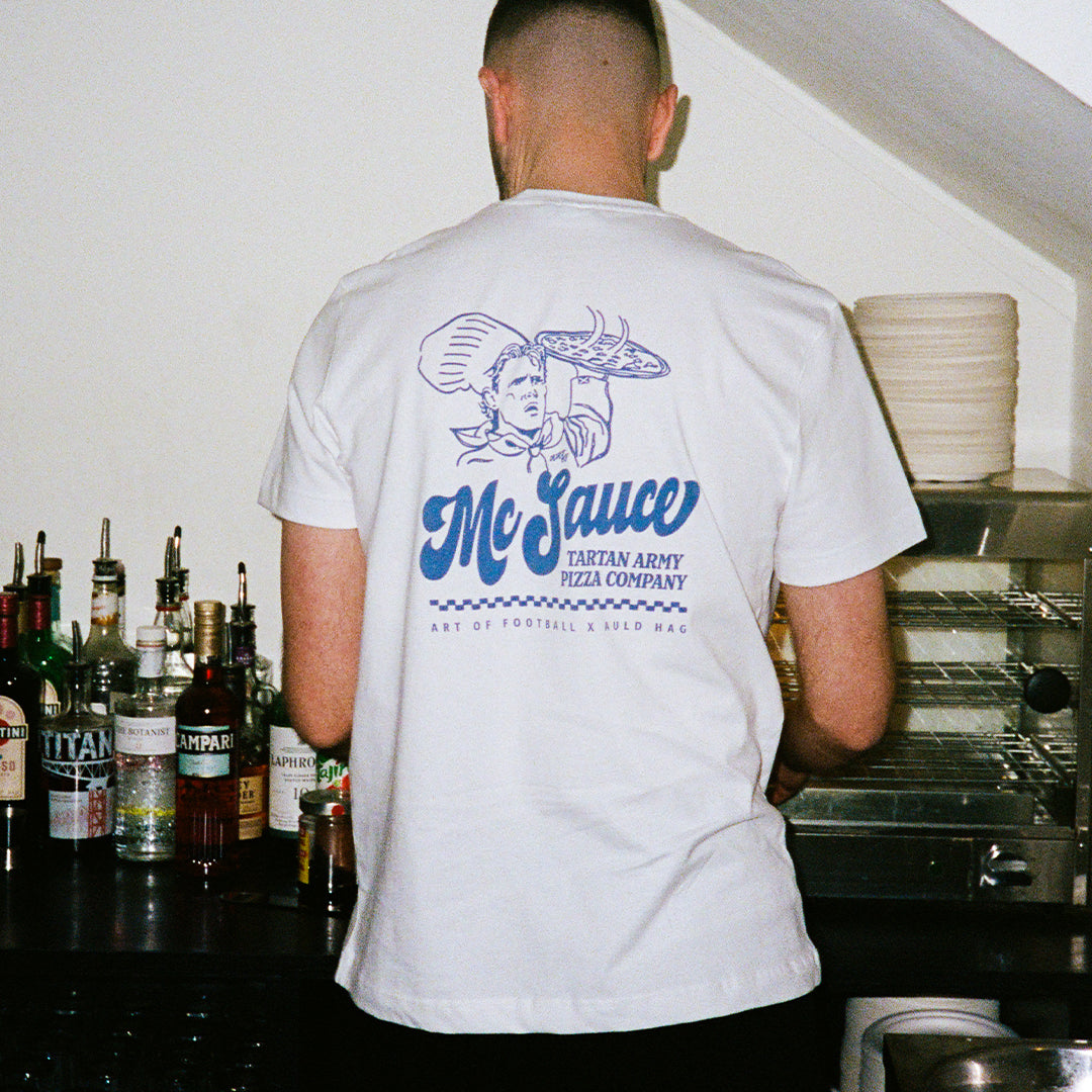 ART OF McSauce Pizza Co Tee | White Graphic Football T-shirt